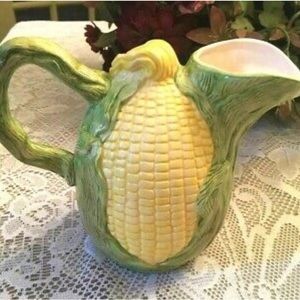 Rare Country Cute Vintage Corn In Husk Pitcher or Centerpiece w Flowers